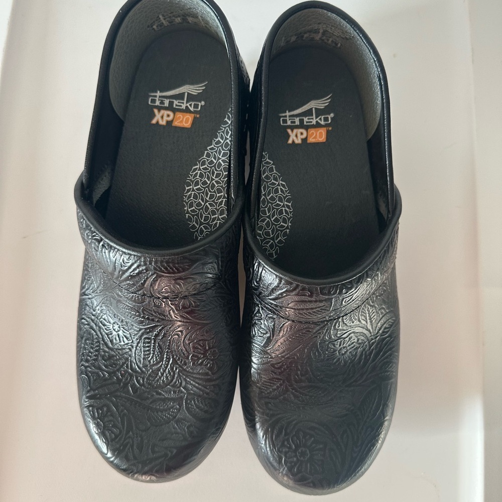 Dansko Black Embossed Leather Clogs